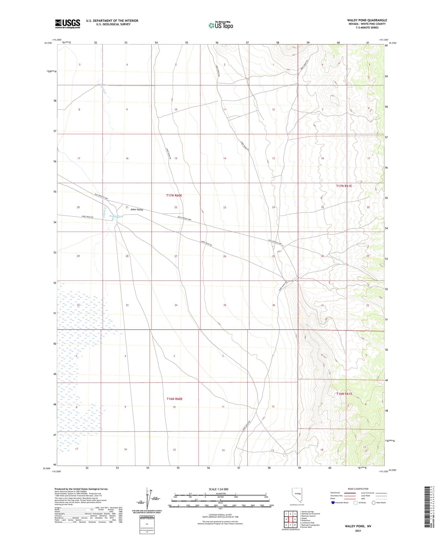 Waldy Pond Nevada US Topo Map Image