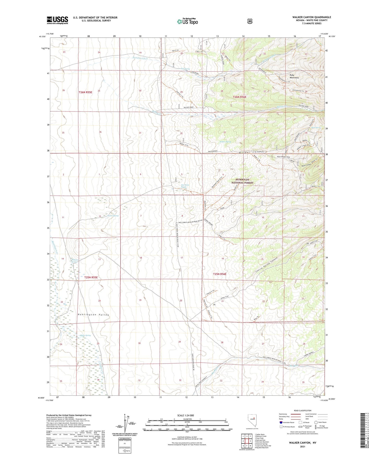 Walker Canyon Nevada US Topo Map Image