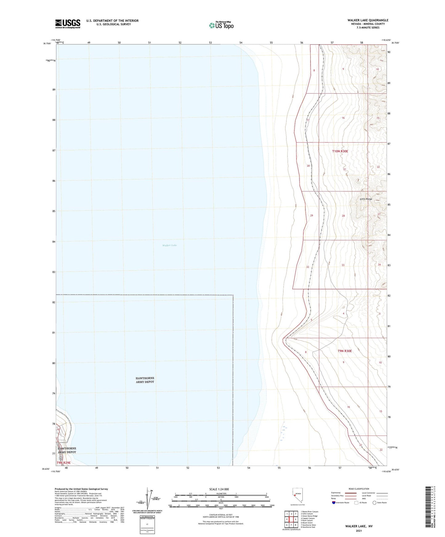 Walker Lake Nevada US Topo Map Image