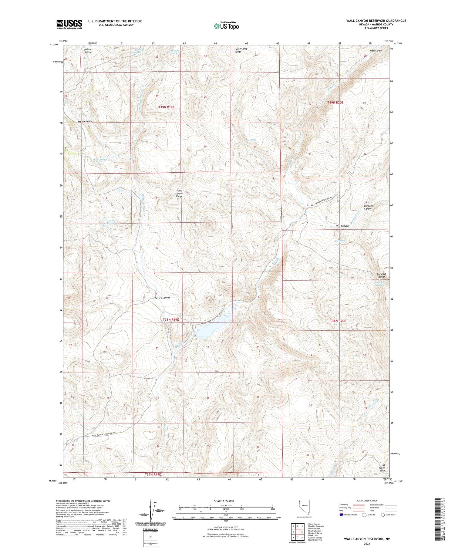 Wall Canyon Reservoir Nevada US Topo Map Image