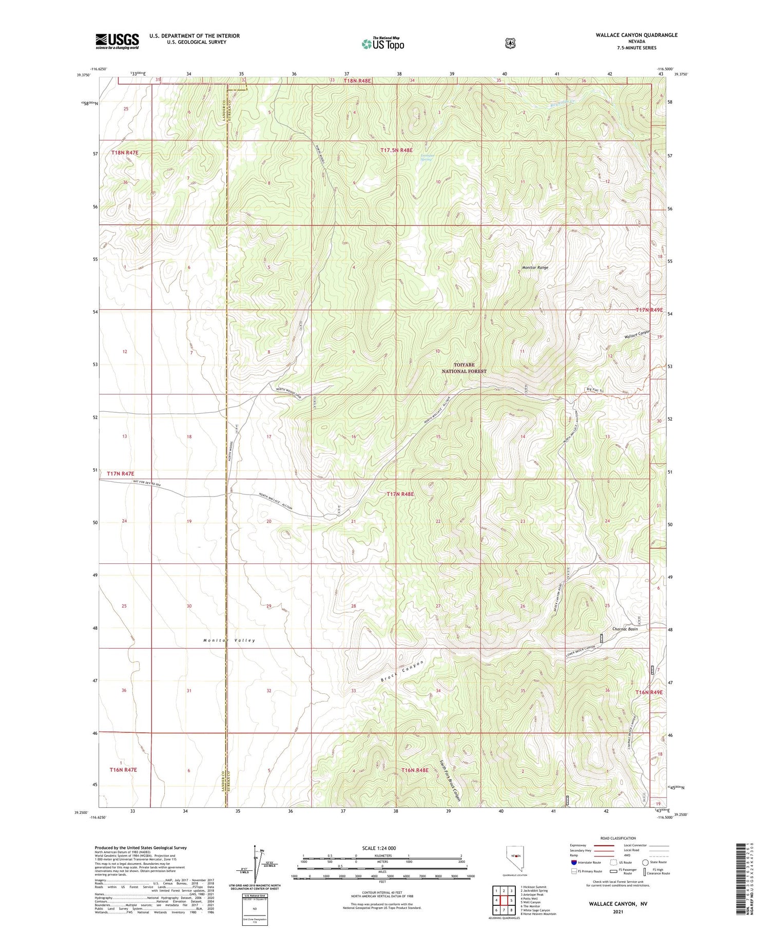Wallace Canyon Nevada US Topo Map Image