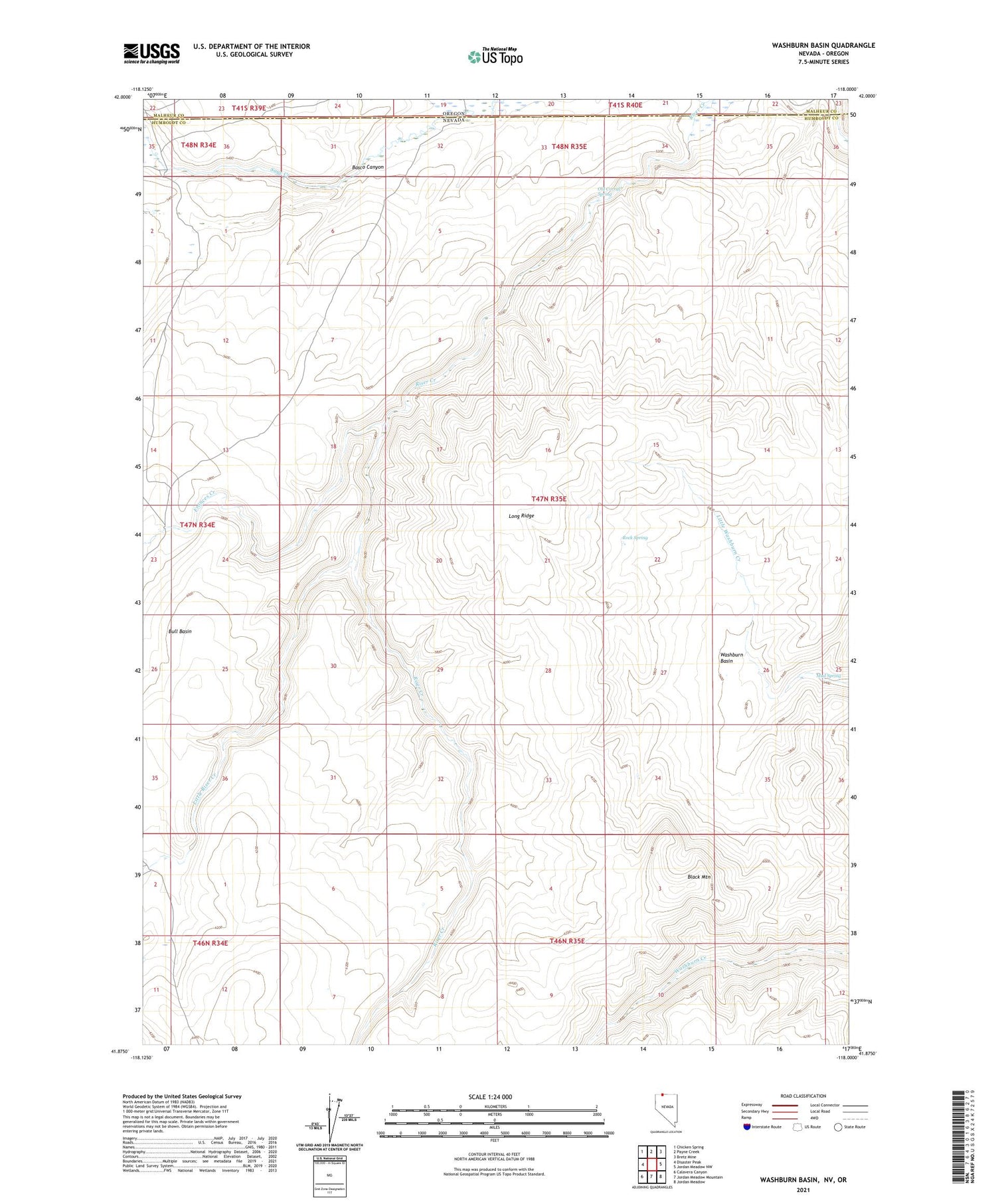Washburn Basin Nevada US Topo Map Image