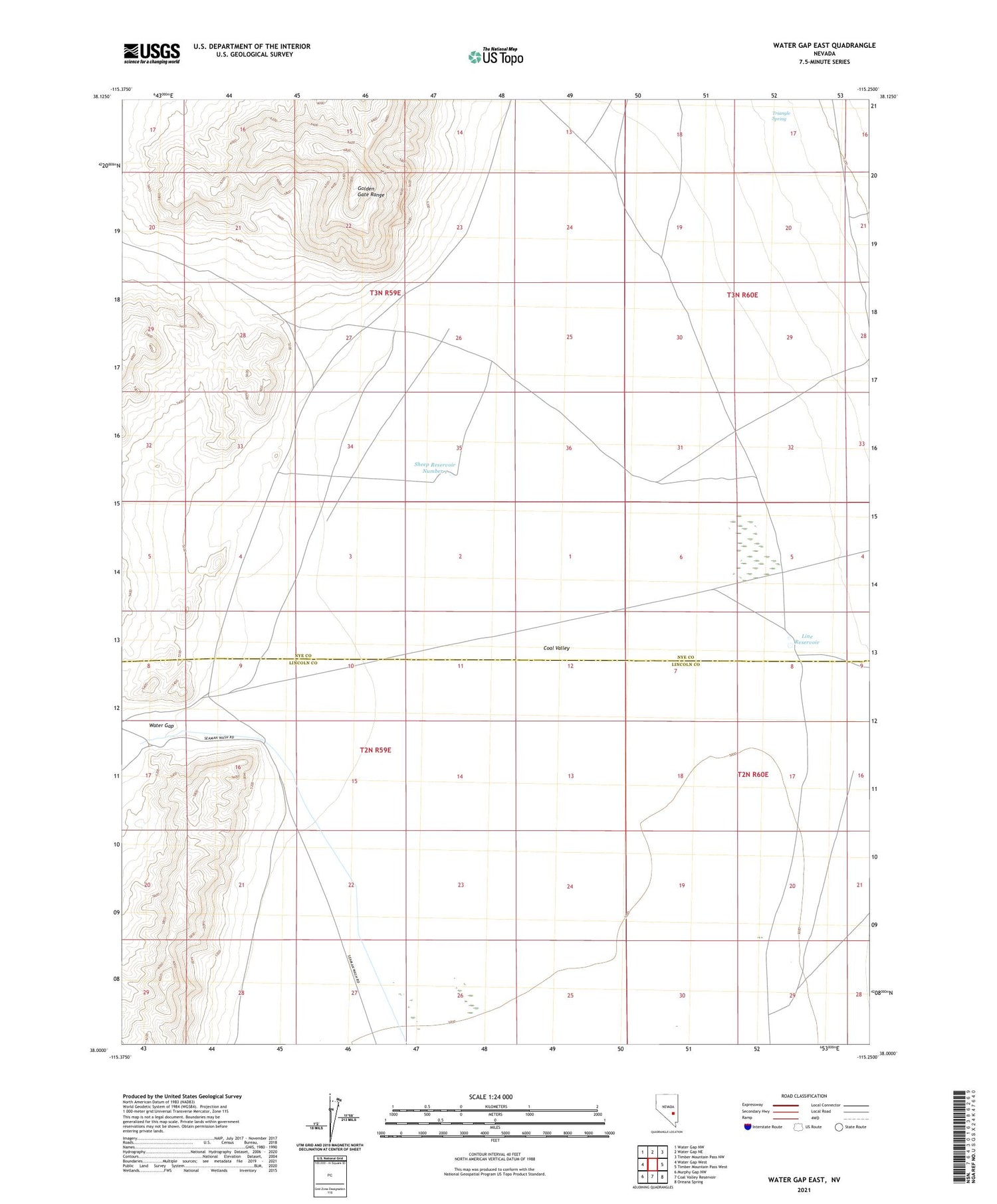 Water Gap East Nevada US Topo Map Image
