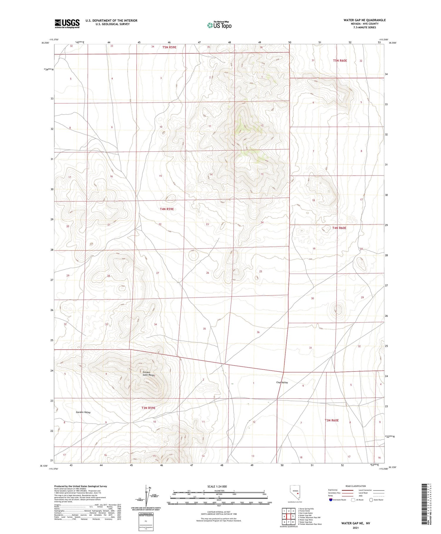 Water Gap NE Nevada US Topo Map Image