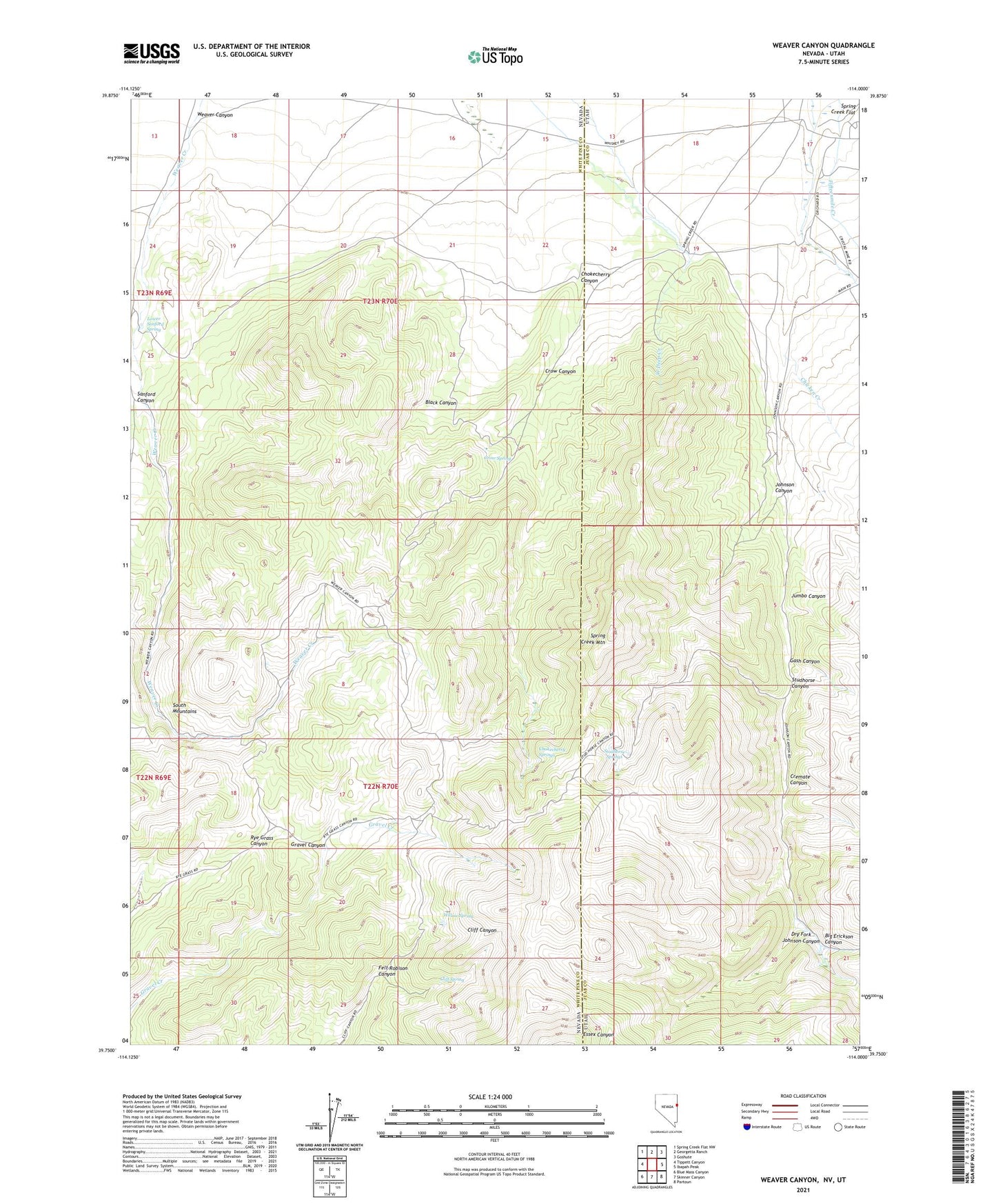 Weaver Canyon Nevada US Topo Map Image