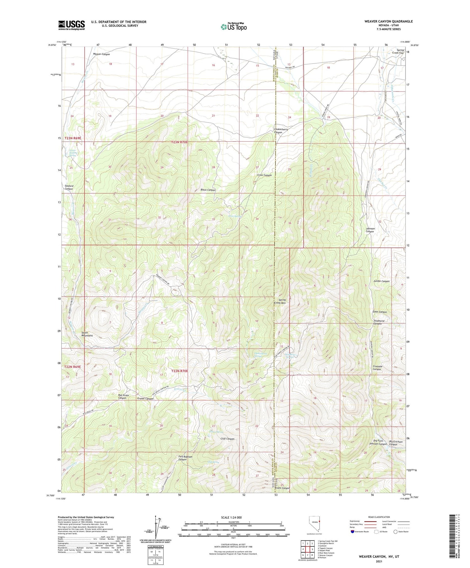 Weaver Canyon Nevada US Topo Map Image