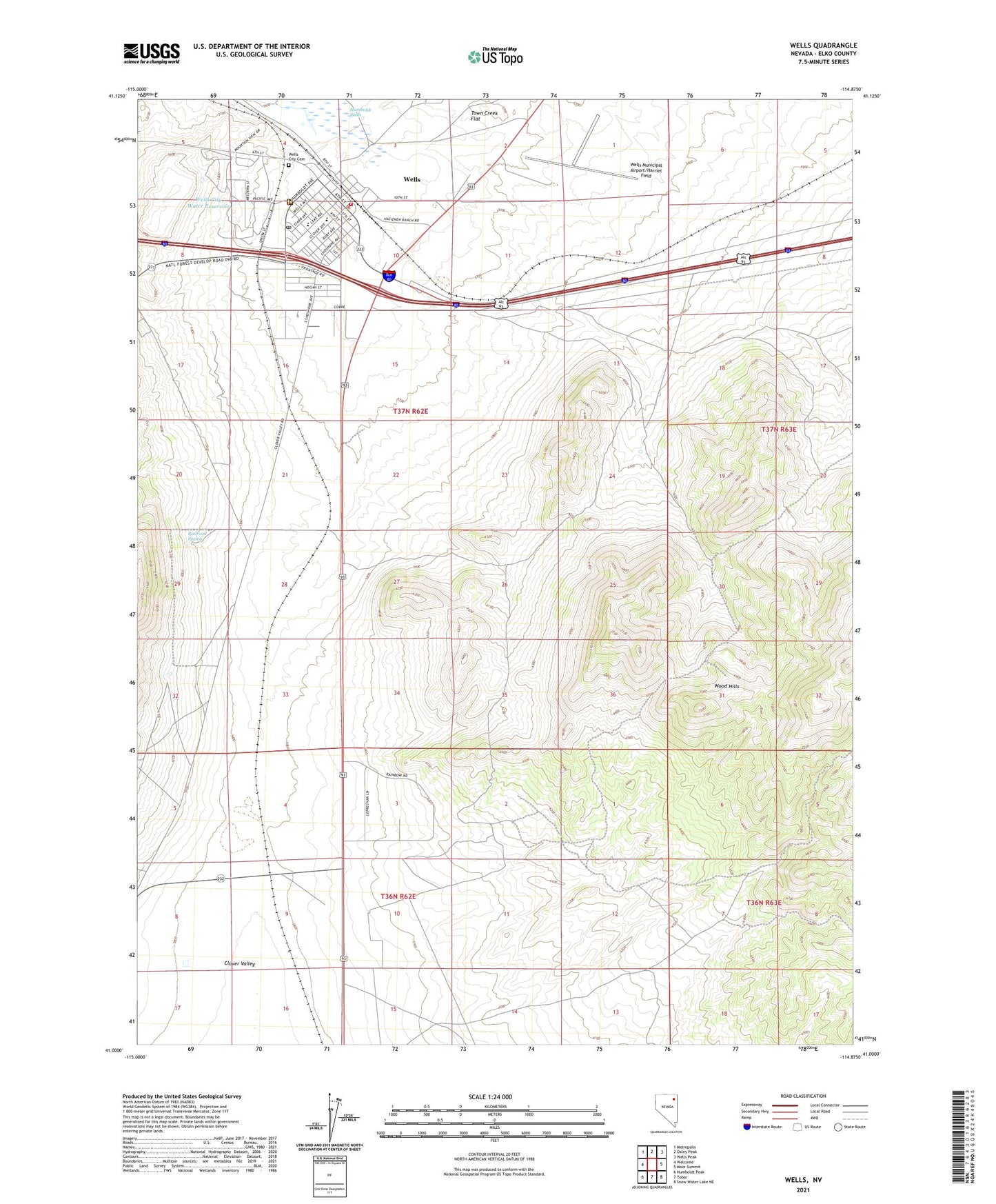 Wells Nevada US Topo Map Image