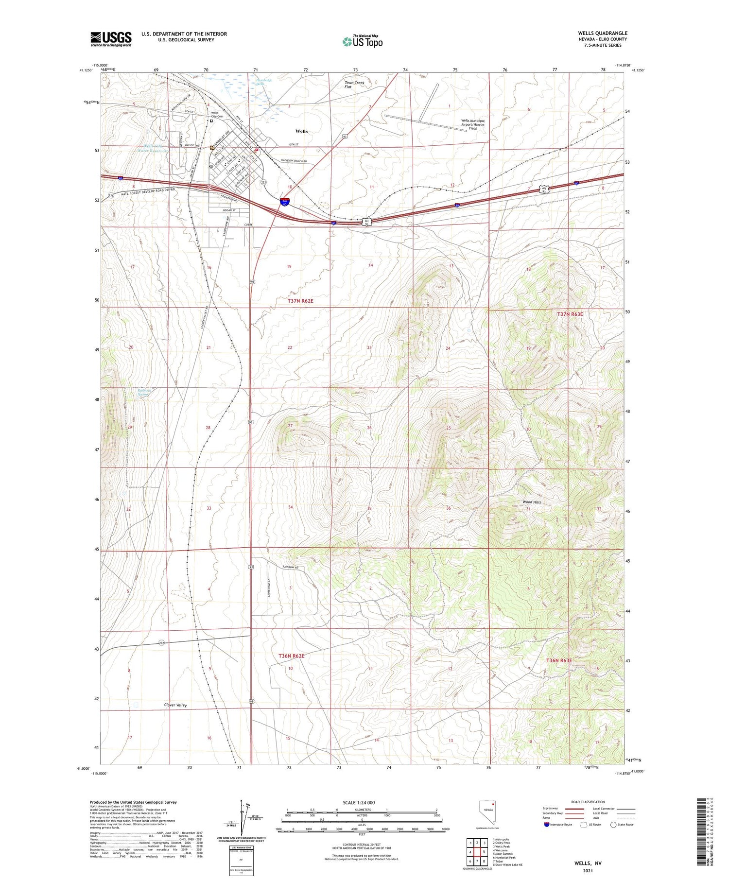 Wells Nevada US Topo Map Image