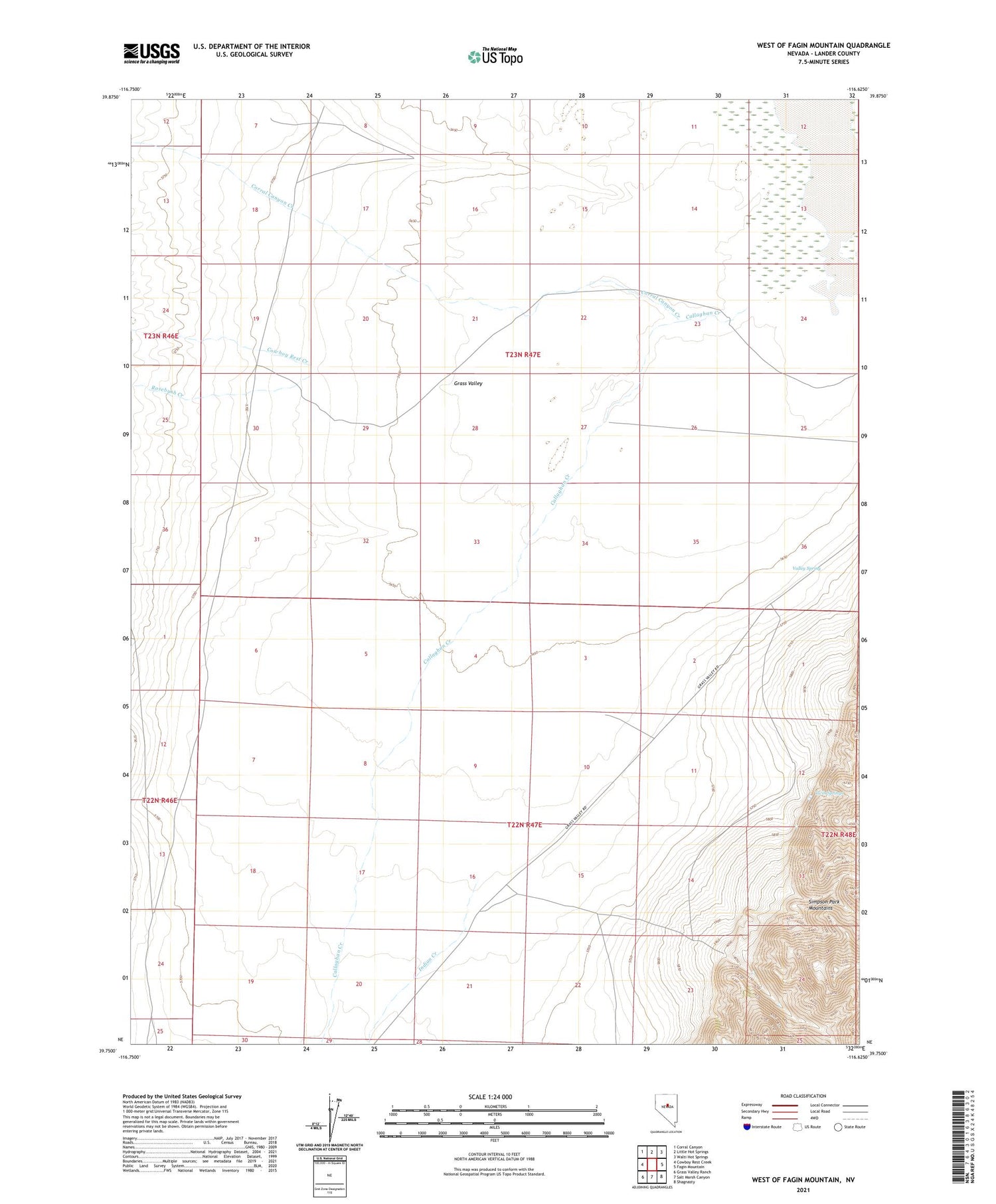 West of Fagin Mountain Nevada US Topo Map Image