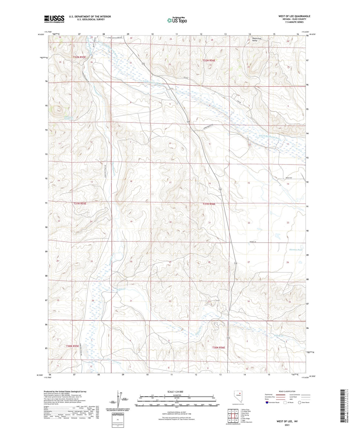 West of Lee Nevada US Topo Map Image