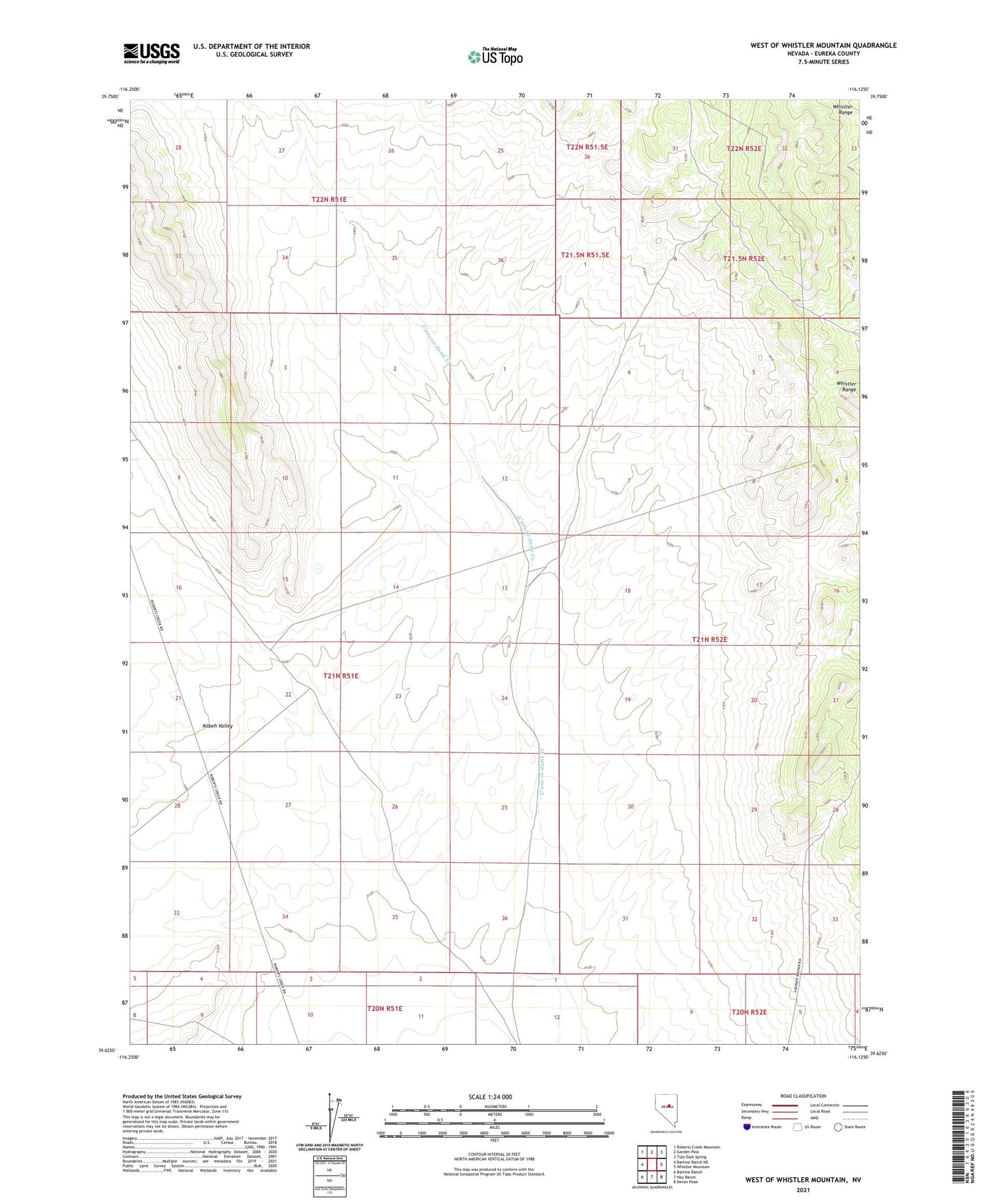 West of Whistler Mountain Nevada US Topo Map Image