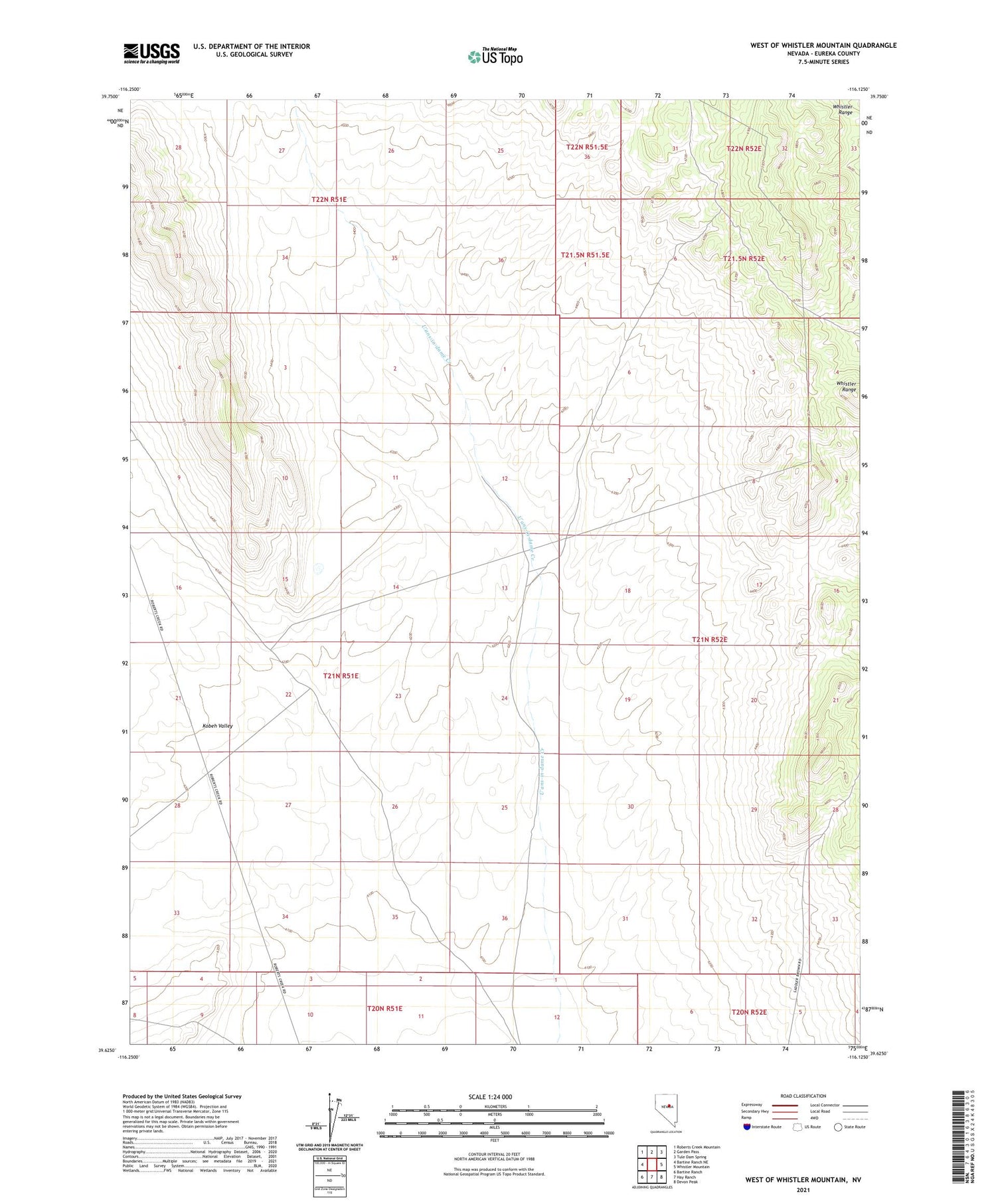 West of Whistler Mountain Nevada US Topo Map Image
