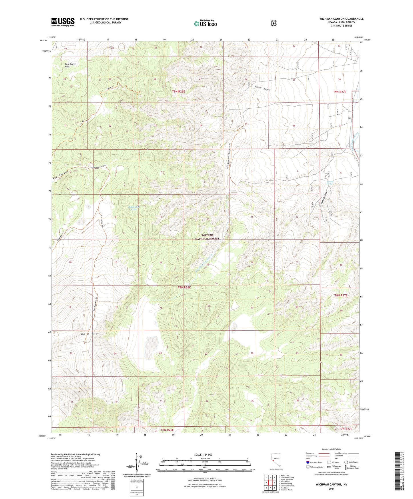 Wichman Canyon Nevada US Topo Map Image