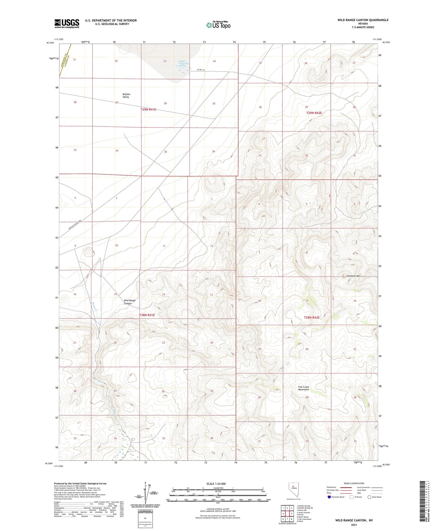 Wild Range Canyon Nevada US Topo Map Image
