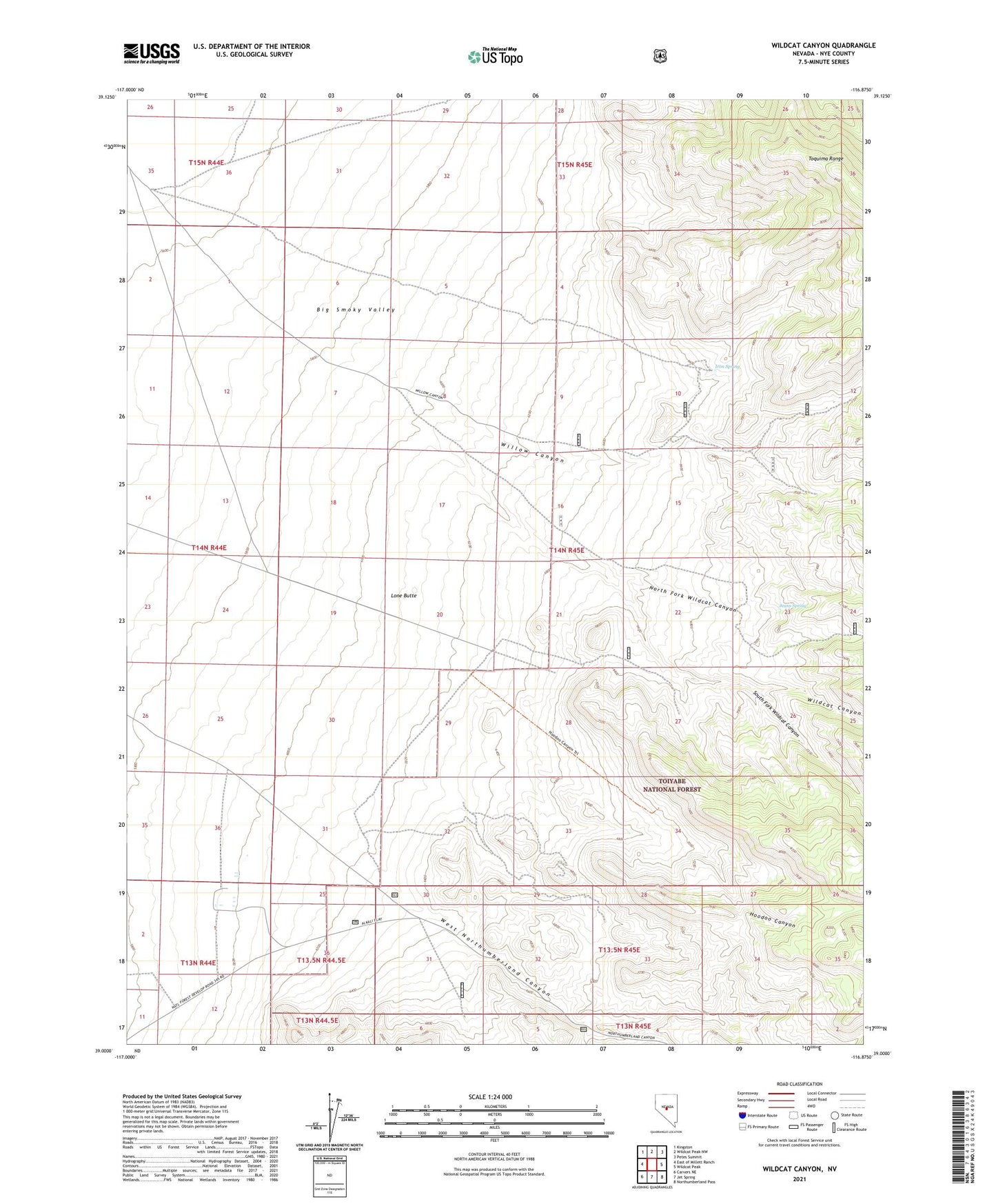 Wildcat Canyon Nevada US Topo Map Image