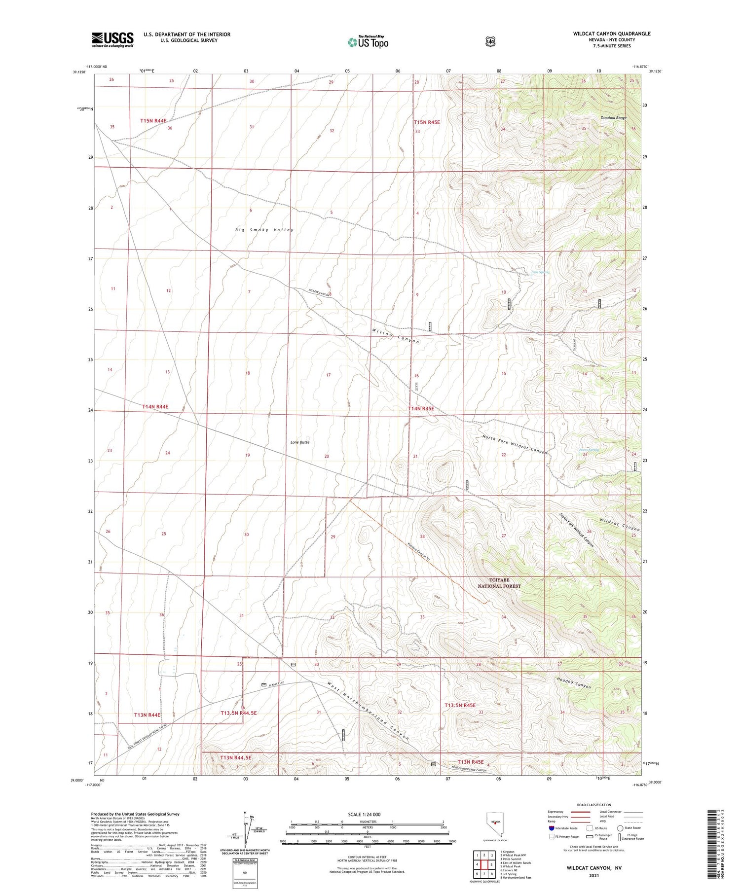 Wildcat Canyon Nevada US Topo Map Image