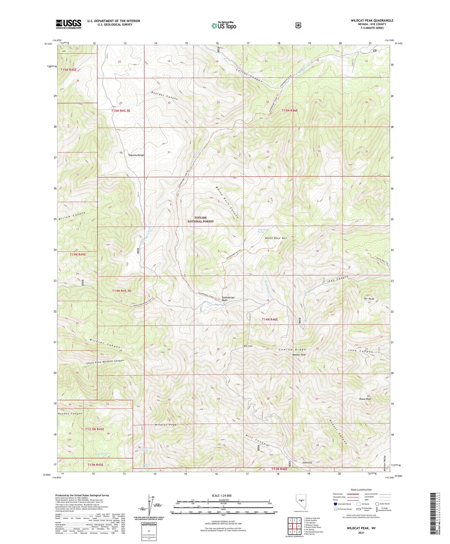 Wildcat Peak Nevada US Topo Map Image