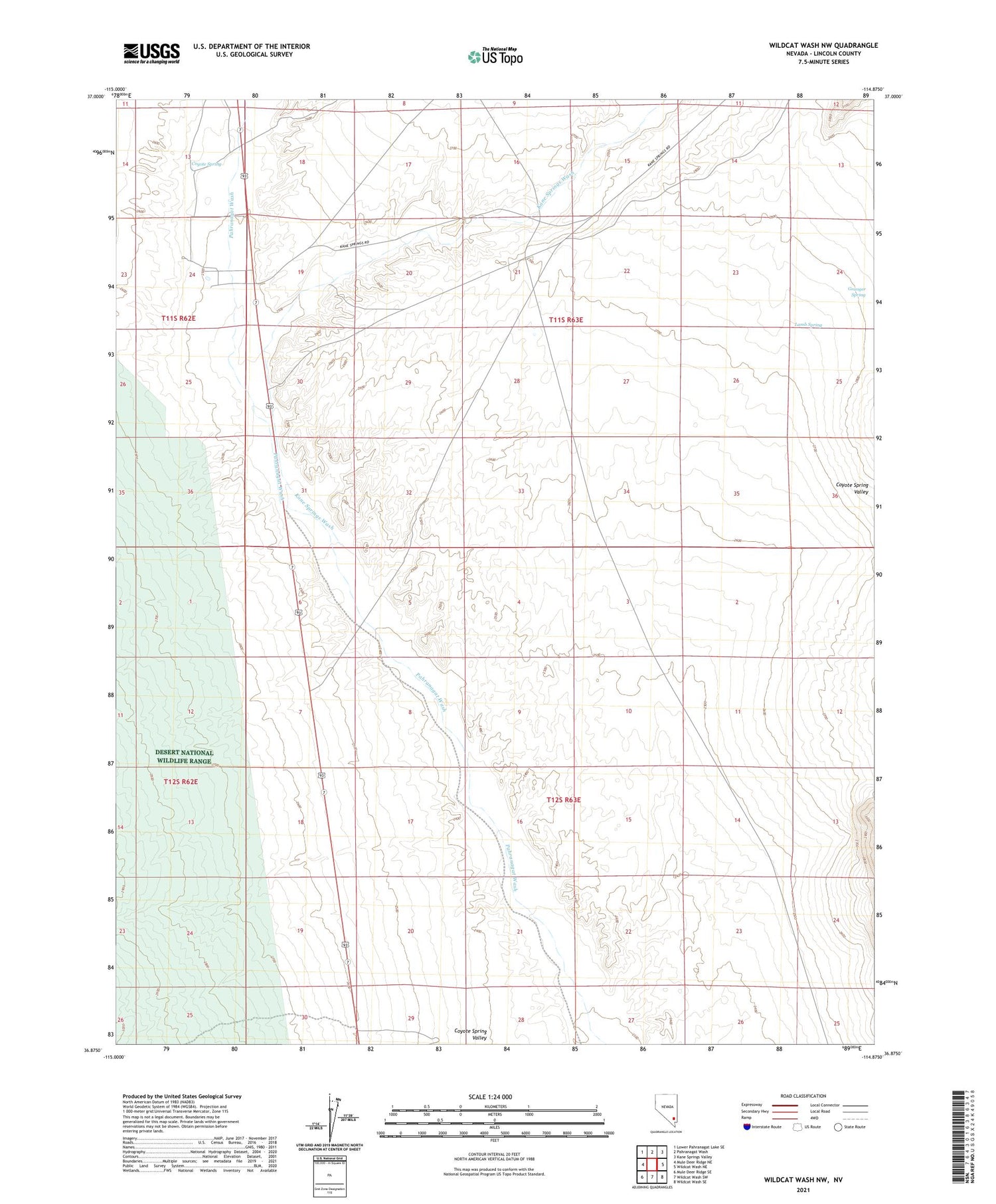 Wildcat Wash NW Nevada US Topo Map Image
