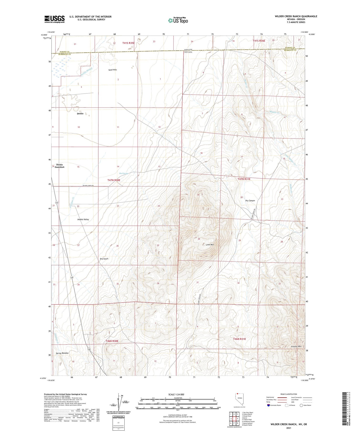 Wilder Creek Ranch Nevada US Topo Map Image