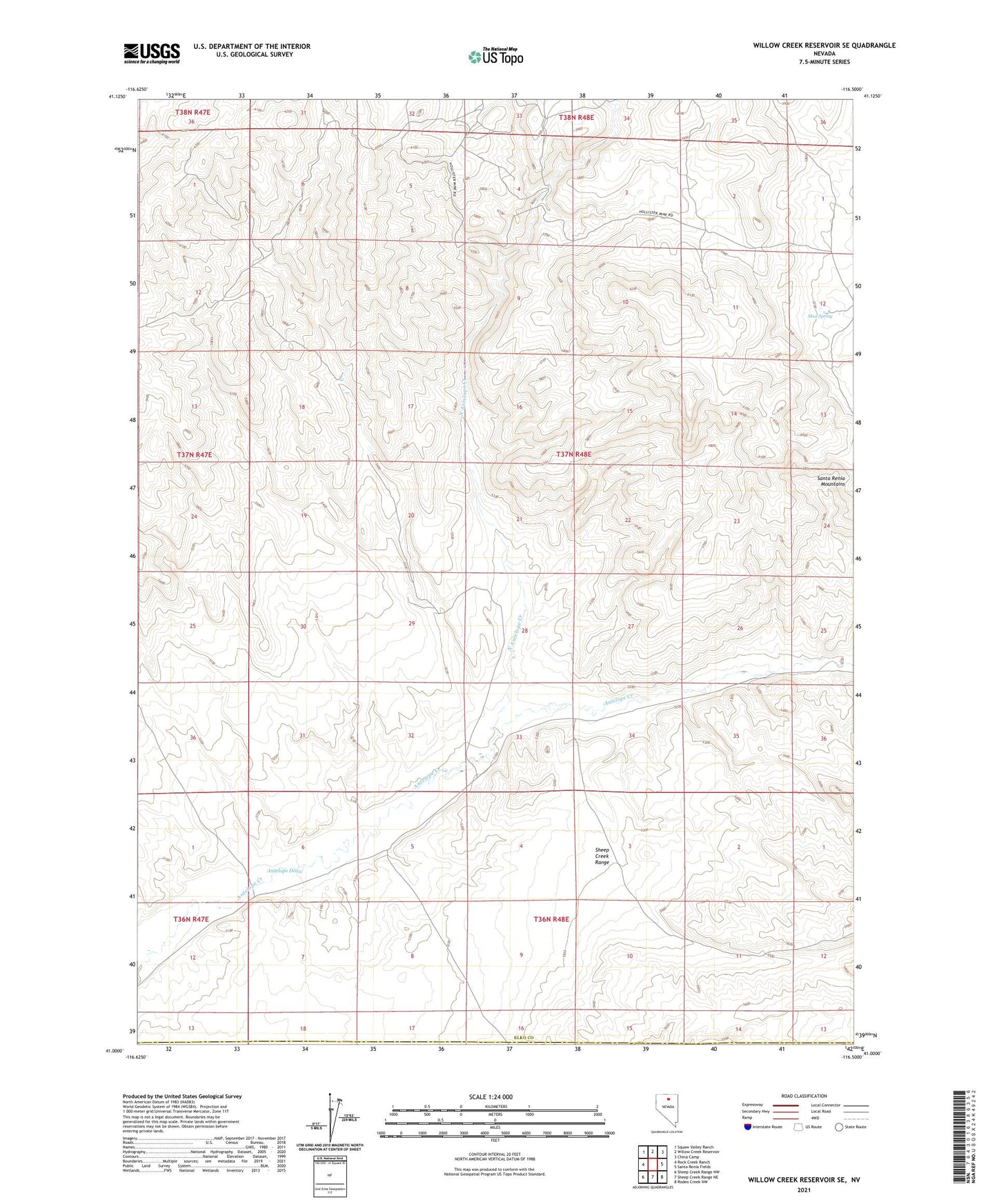Willow Creek Reservoir SE Nevada US Topo Map Image