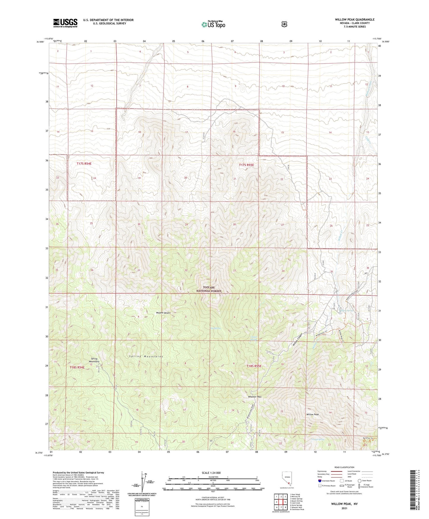 Willow Peak Nevada US Topo Map Image