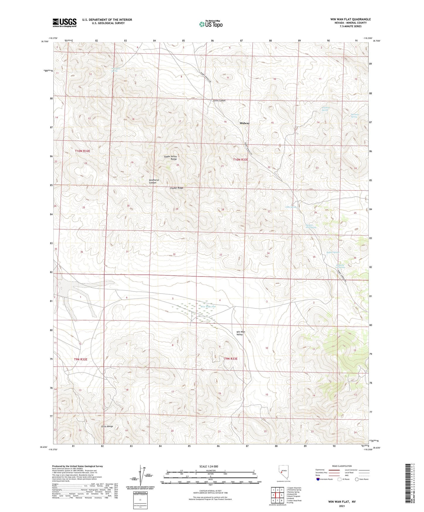 Win Wan Flat Nevada US Topo Map Image