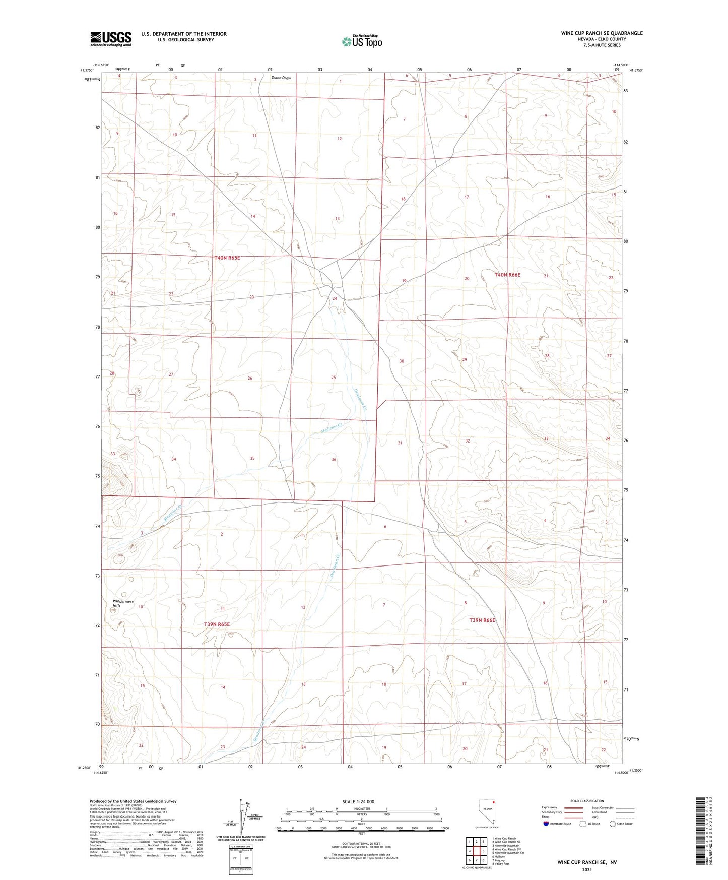 Wine Cup Ranch SE Nevada US Topo Map Image