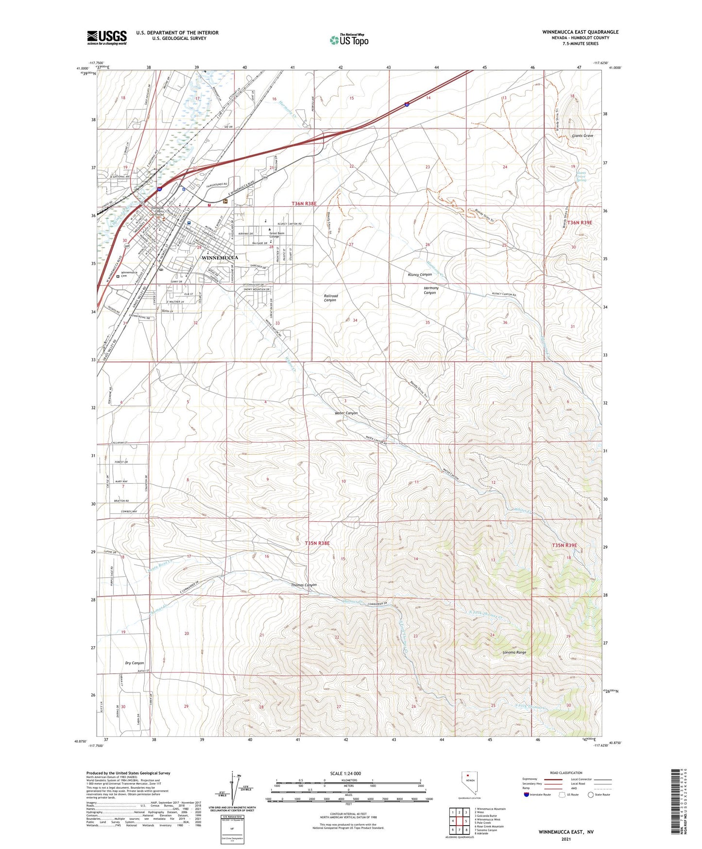 Winnemucca East Nevada US Topo Map Image
