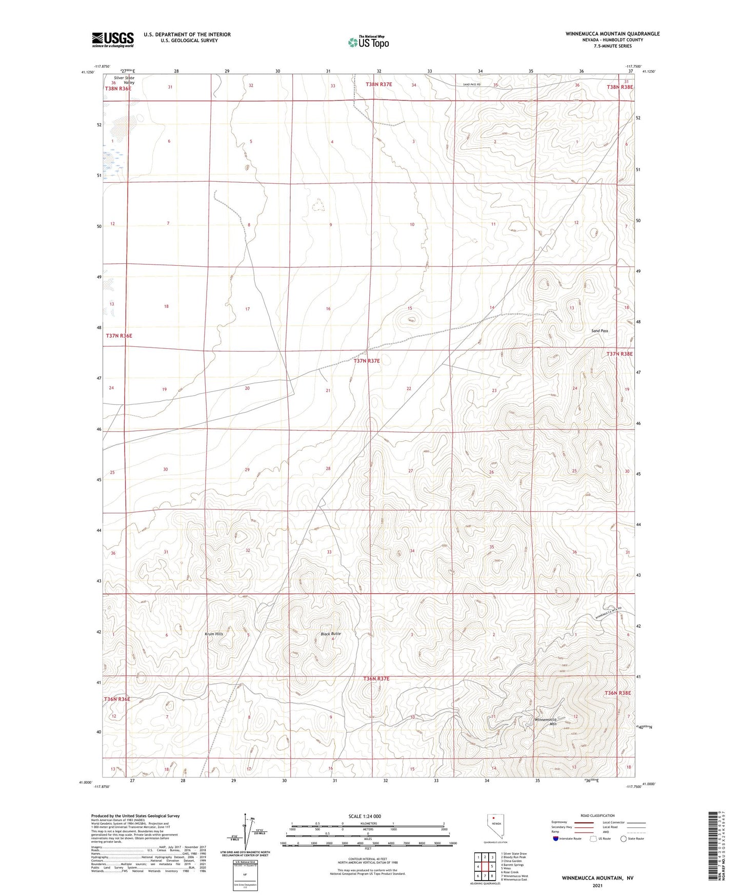 Winnemucca Mountain Nevada US Topo Map Image