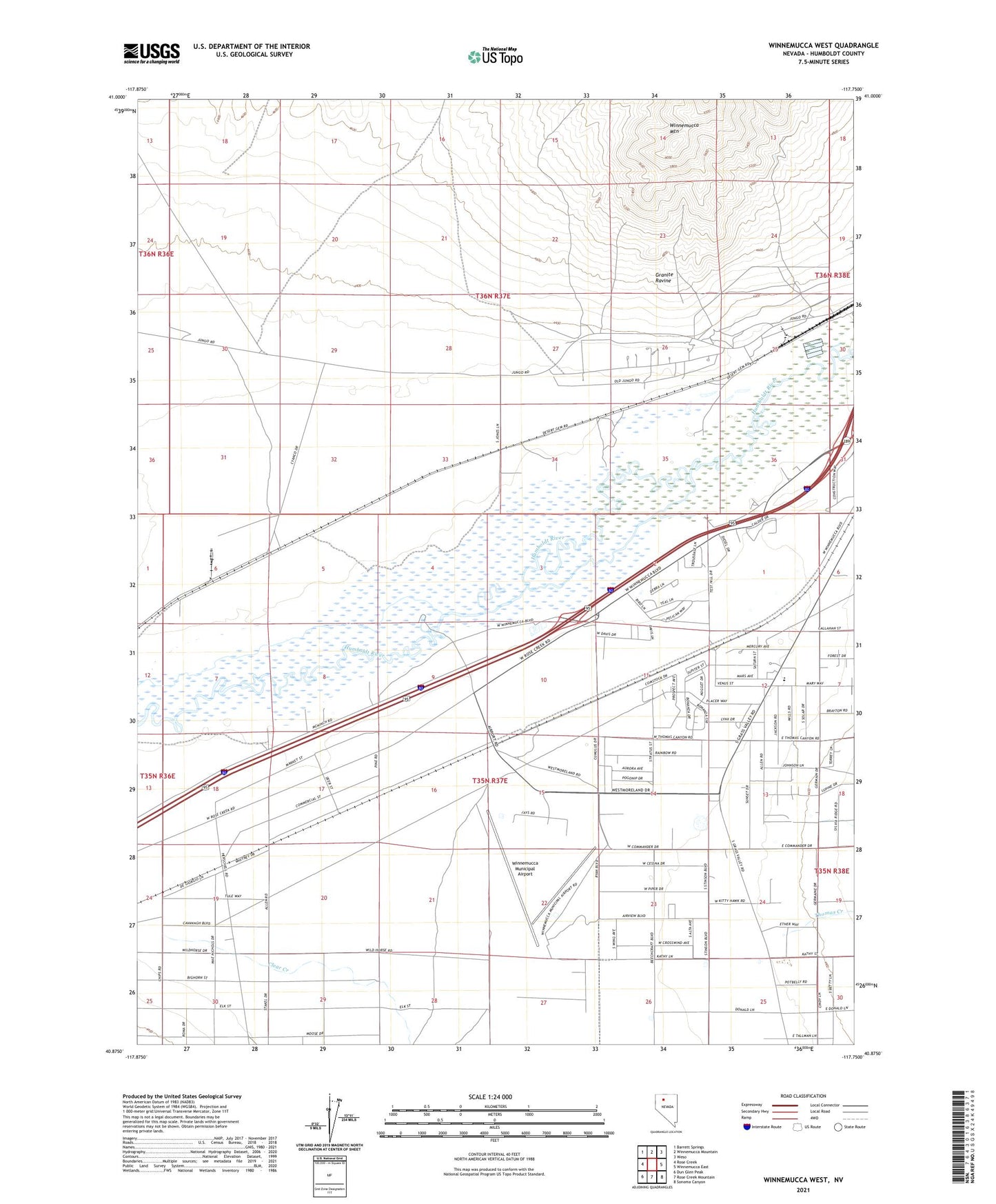 Winnemucca West Nevada US Topo Map Image