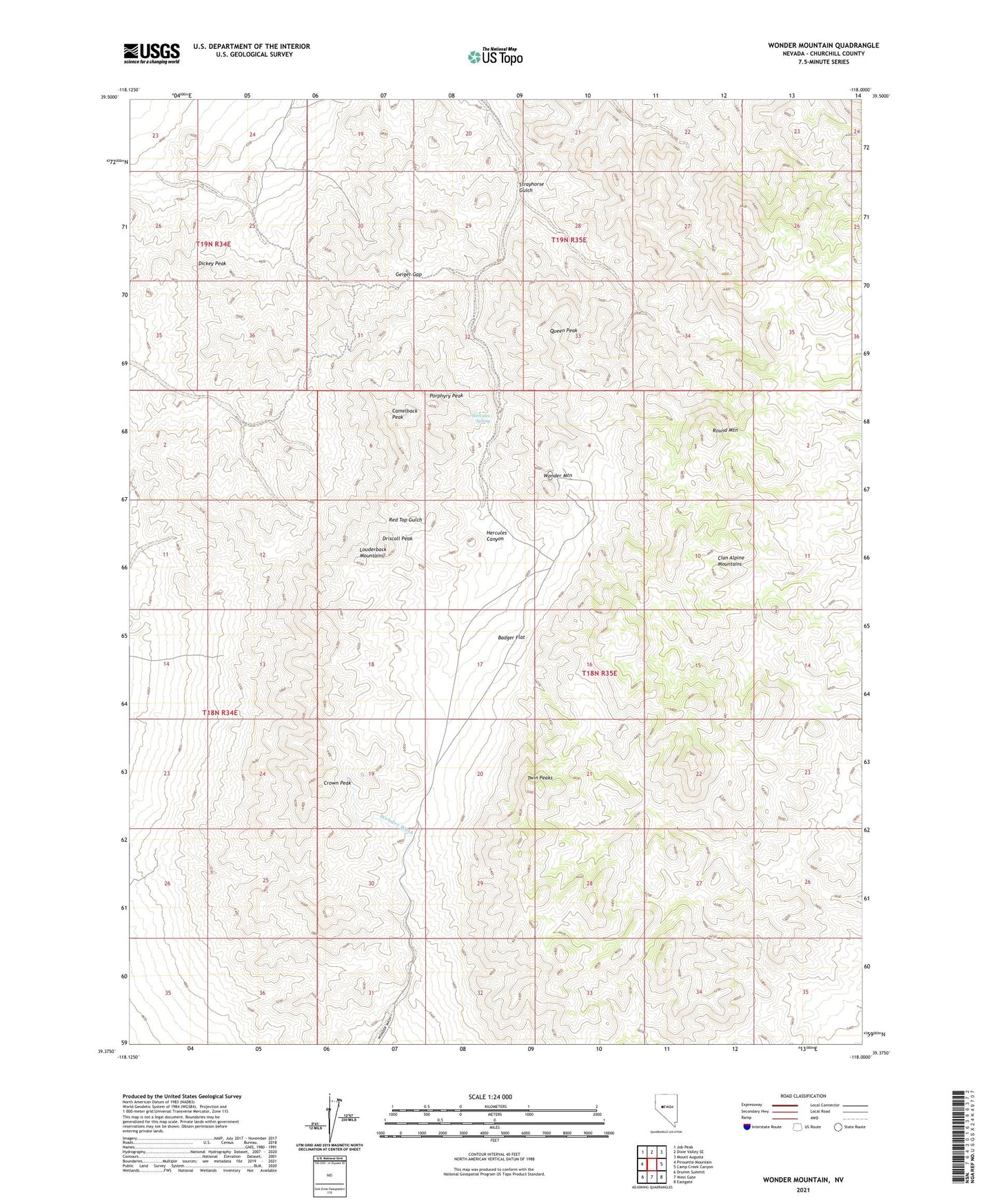 Wonder Mountain Nevada US Topo Map Image