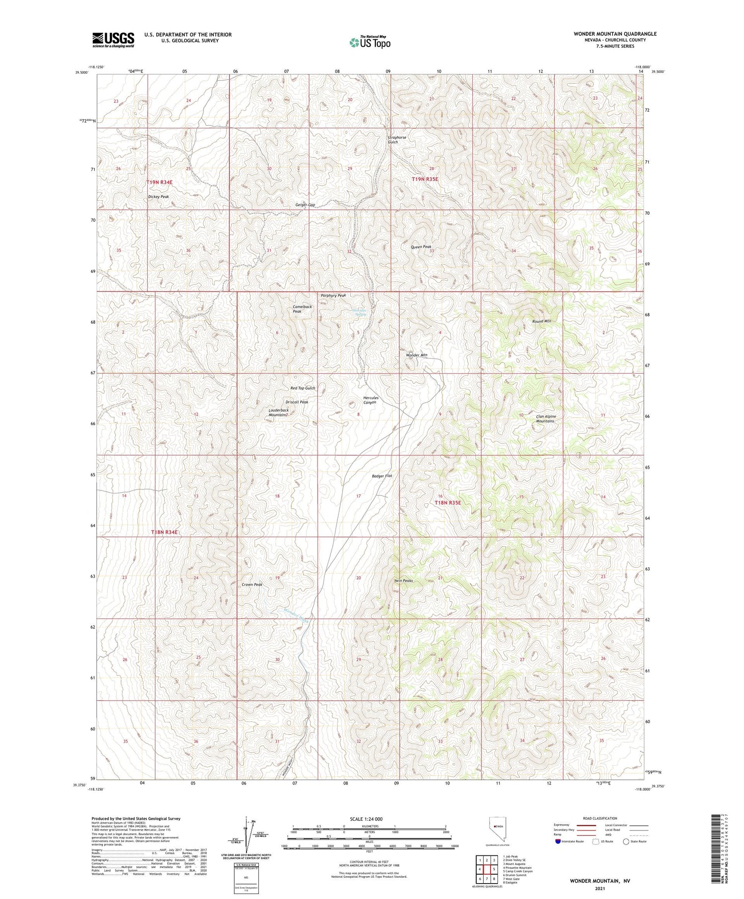 Wonder Mountain Nevada US Topo Map Image