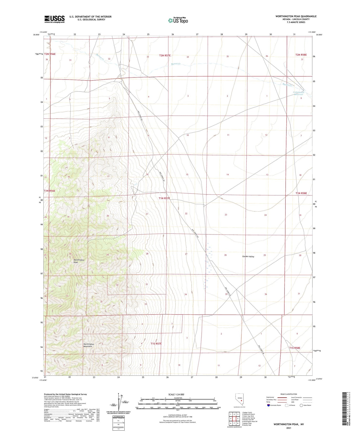 Worthington Peak Nevada US Topo Map Image