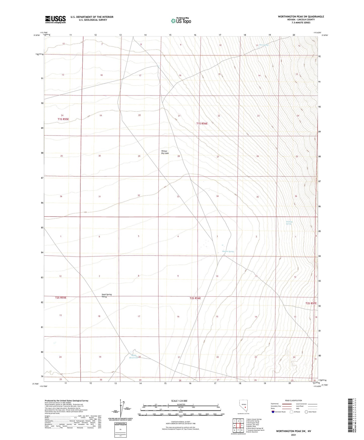 Worthington Peak SW Nevada US Topo Map Image