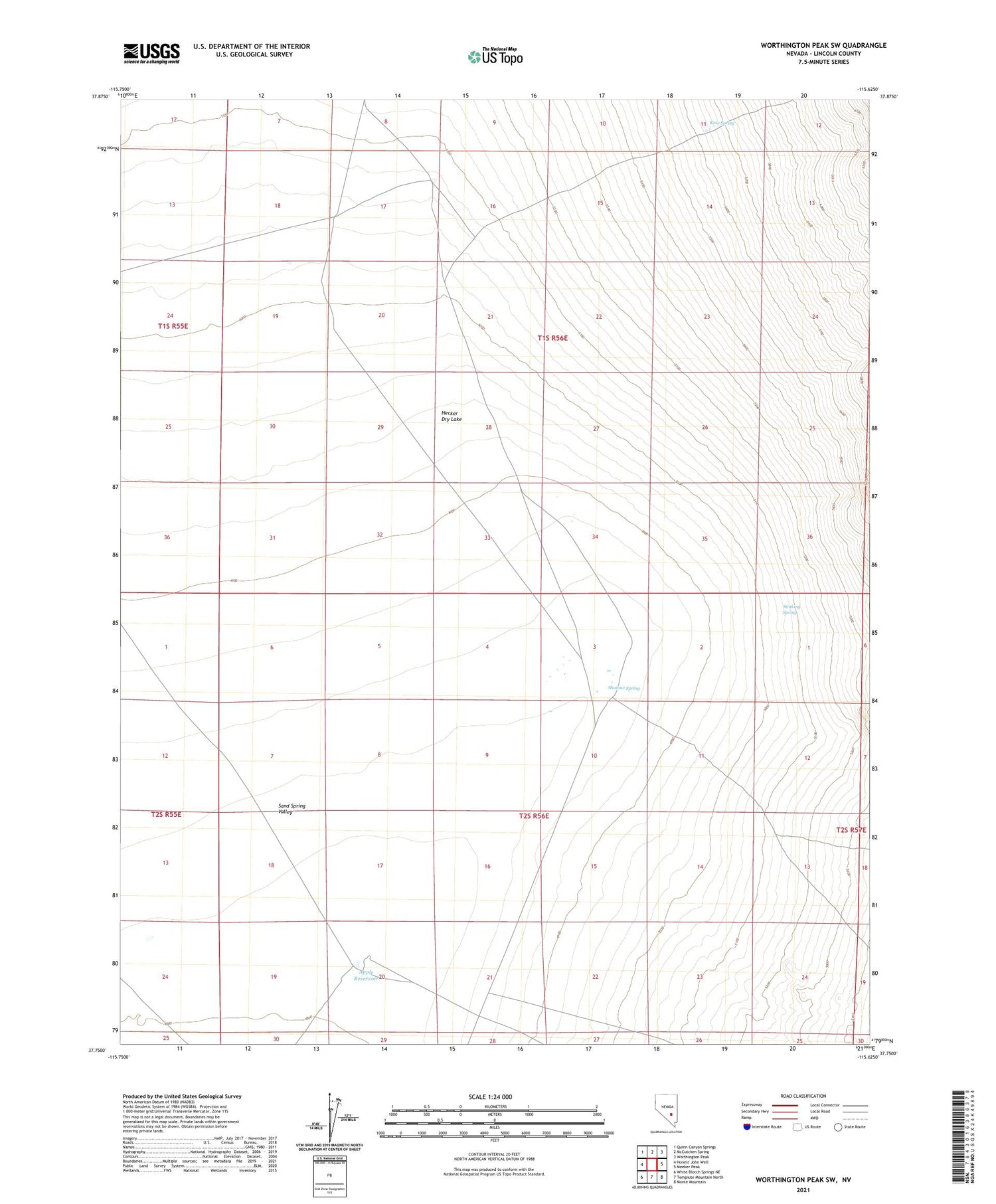 Worthington Peak SW Nevada US Topo Map Image
