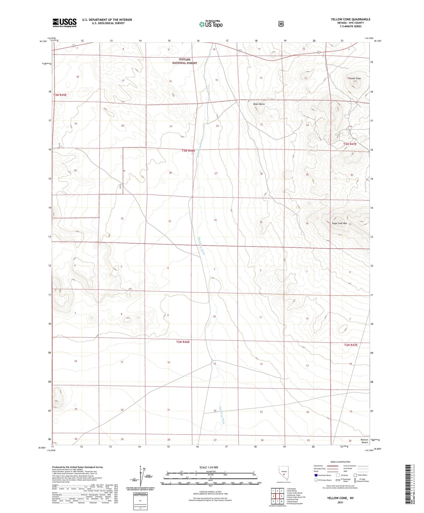 Yellow Cone Nevada US Topo Map Image
