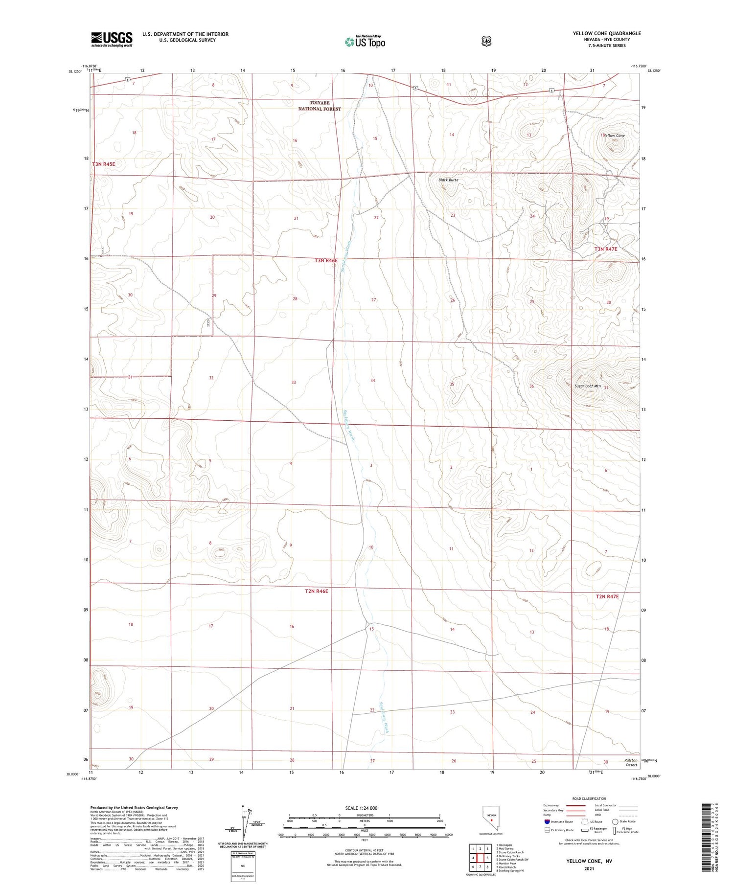 Yellow Cone Nevada US Topo Map Image