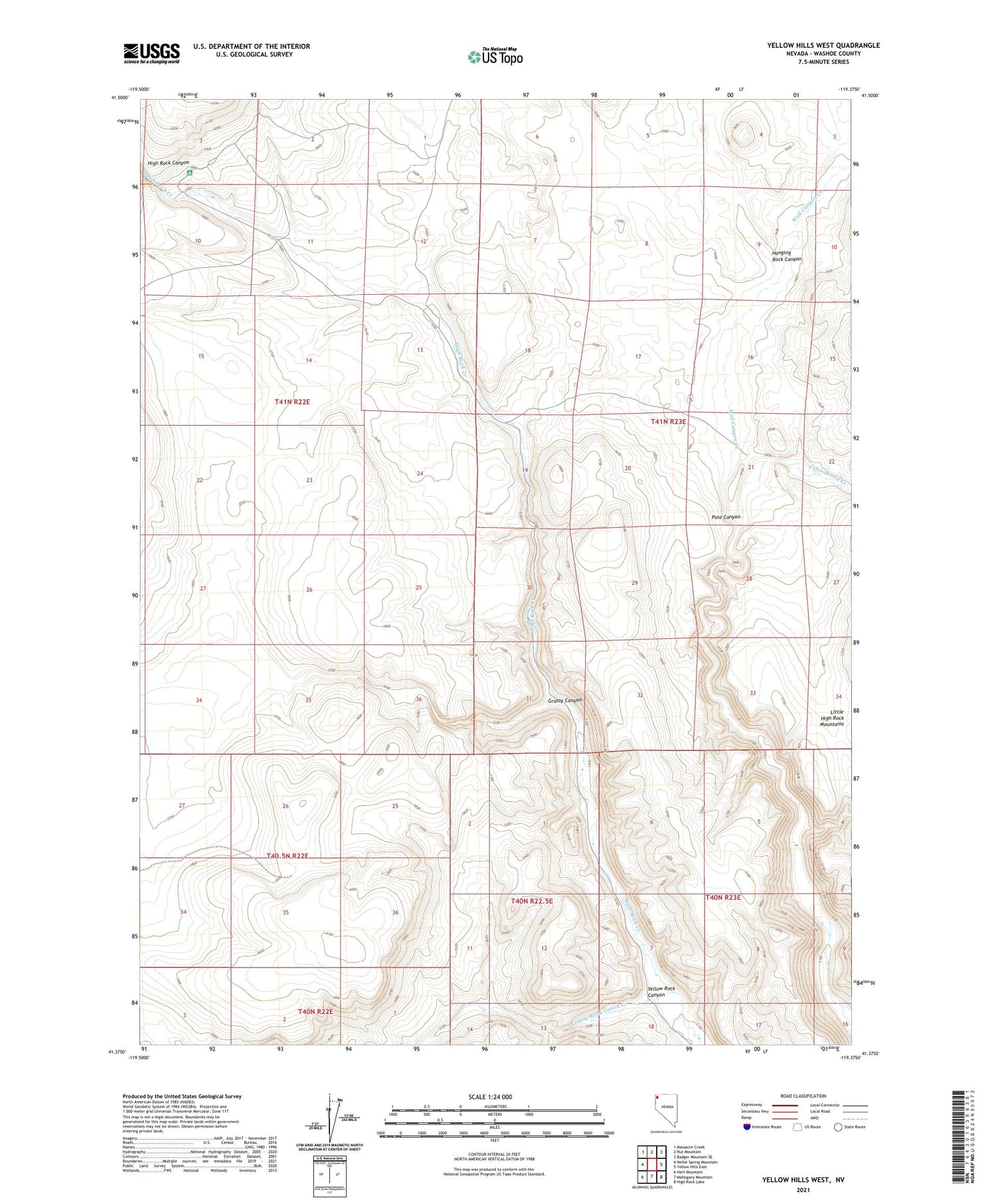 Yellow Hills West Nevada US Topo Map Image