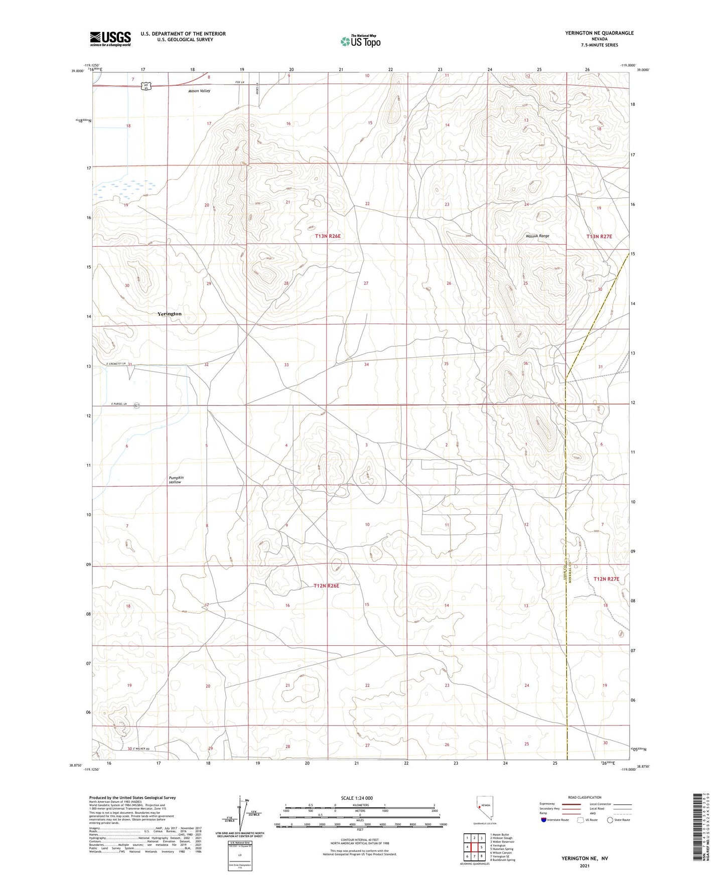 Yerington NE Nevada US Topo Map Image