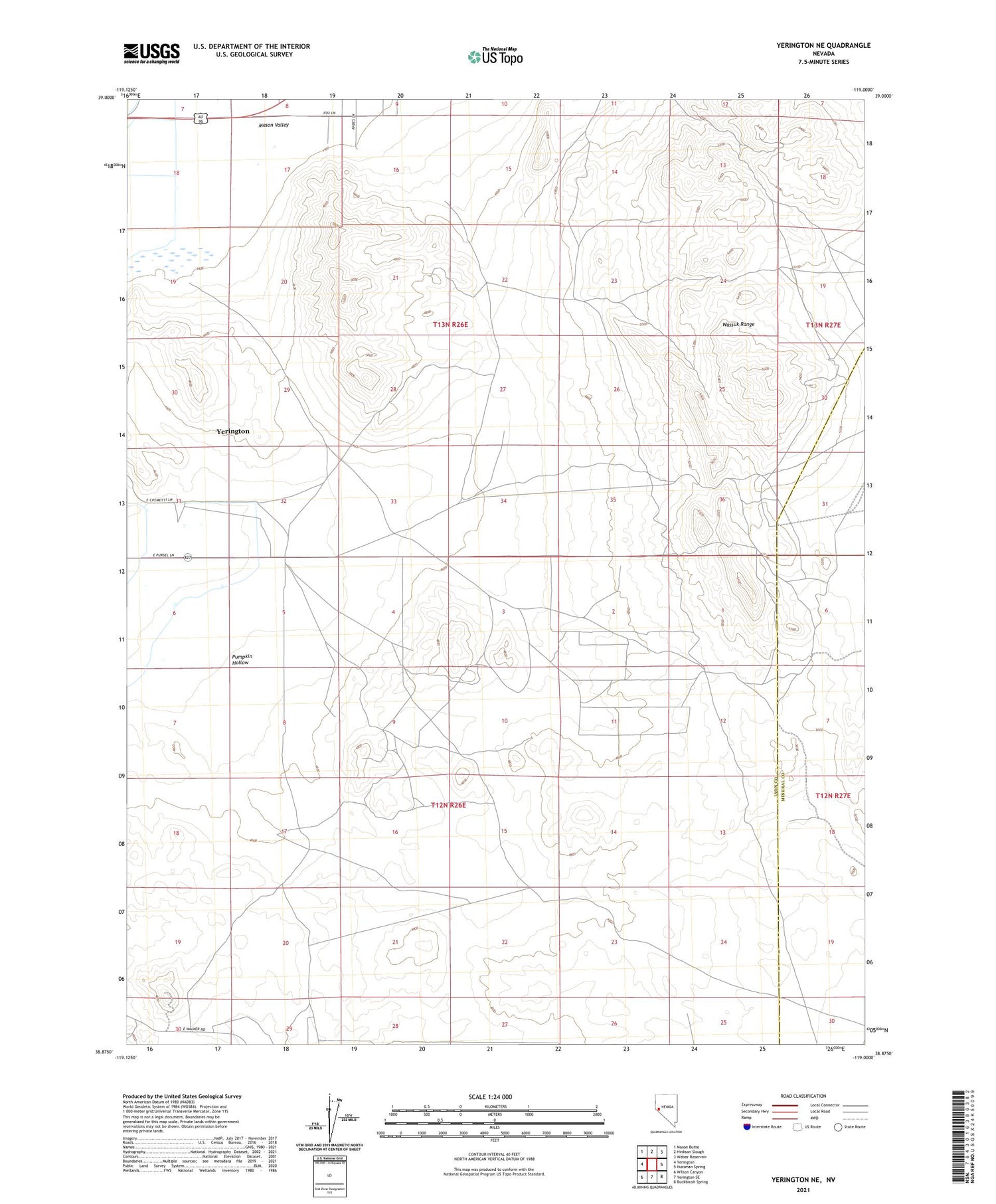 Yerington NE Nevada US Topo Map Image