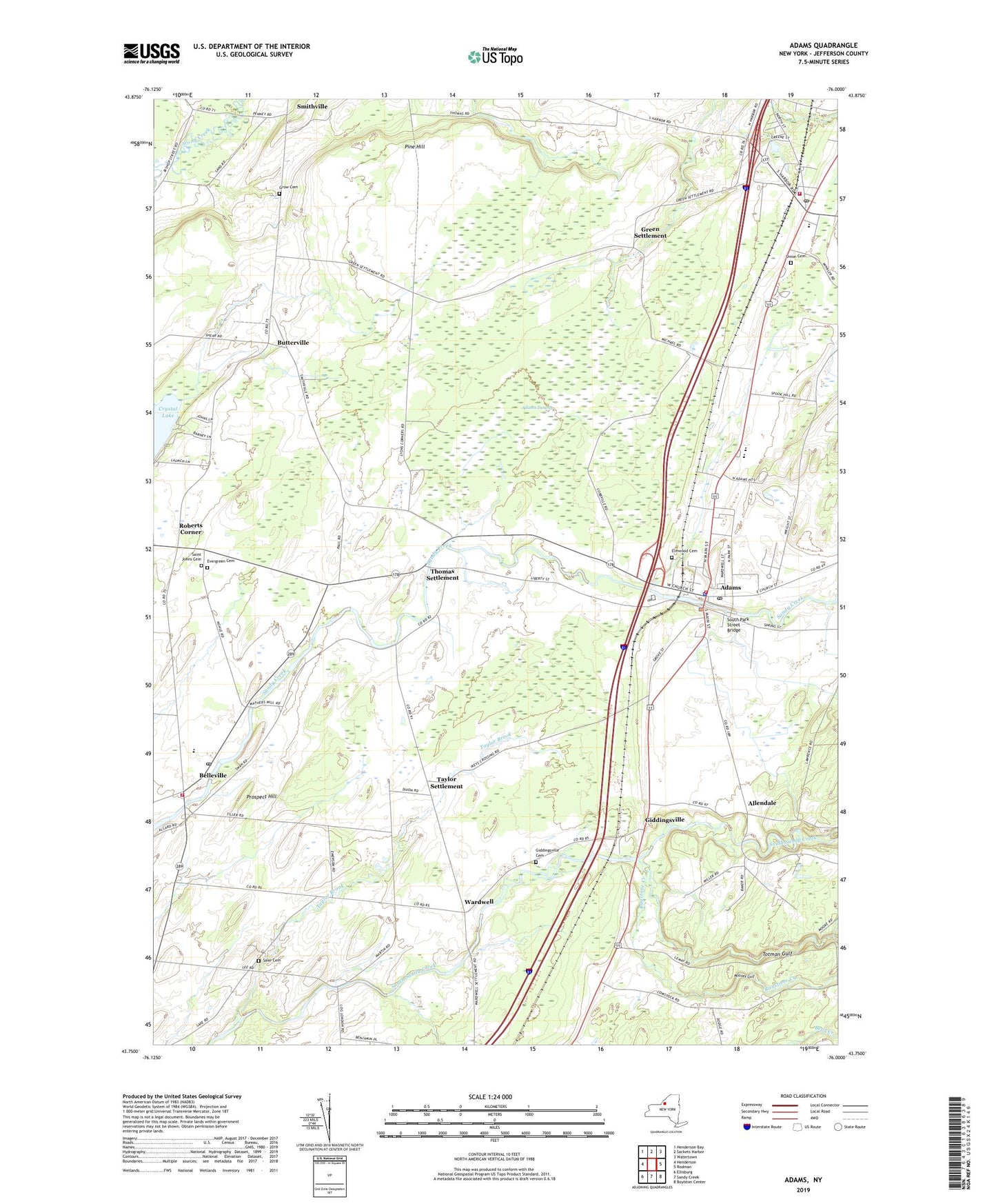 Adams New York US Topo Map Image