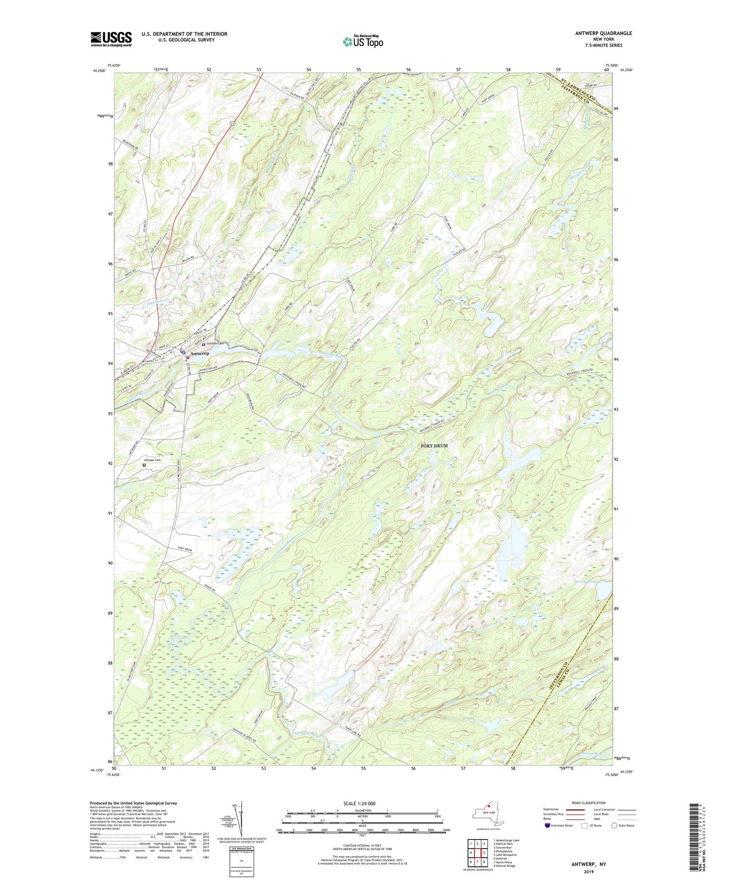 Antwerp New York US Topo Map Image