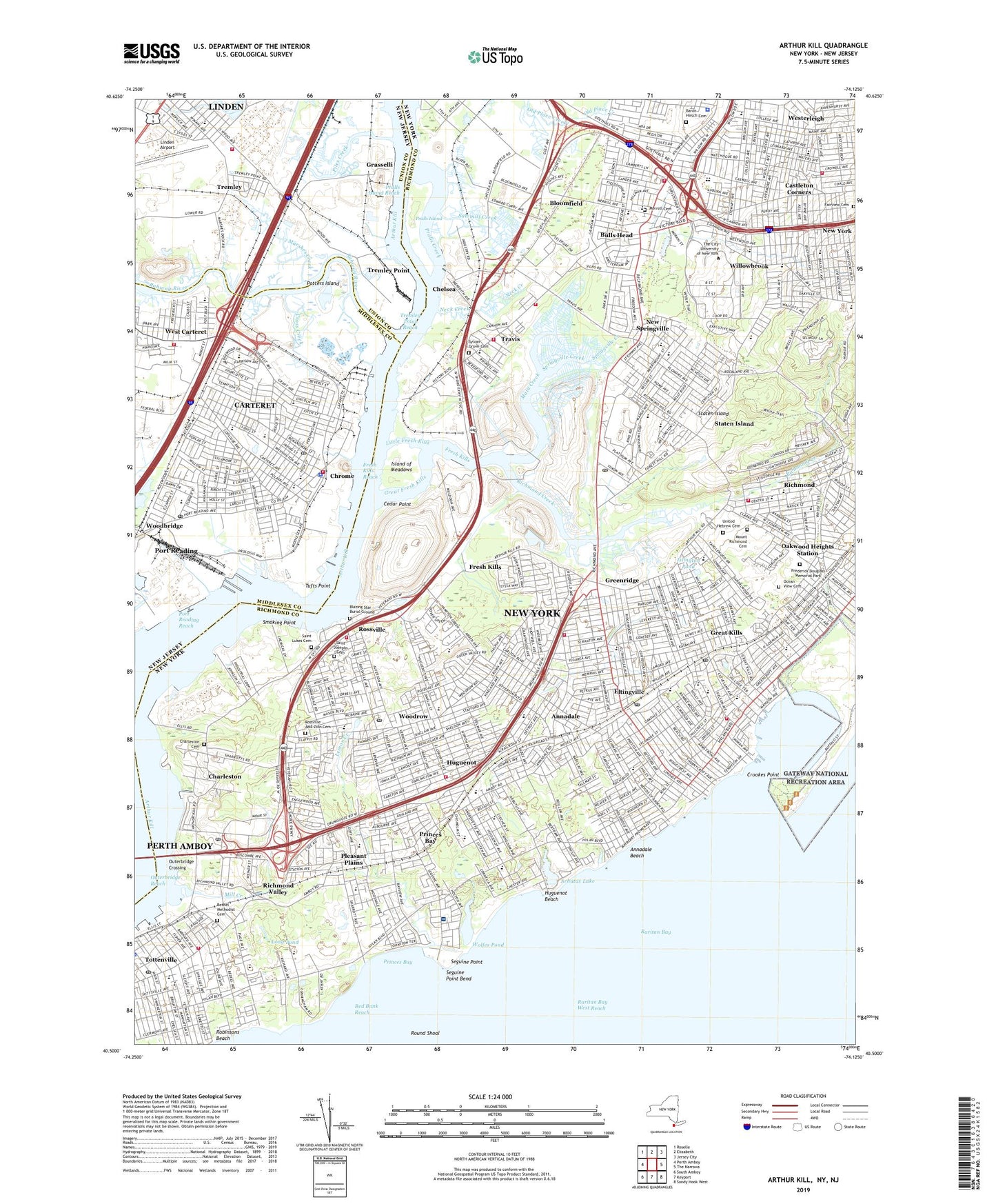 Arthur Kill New York US Topo Map Image