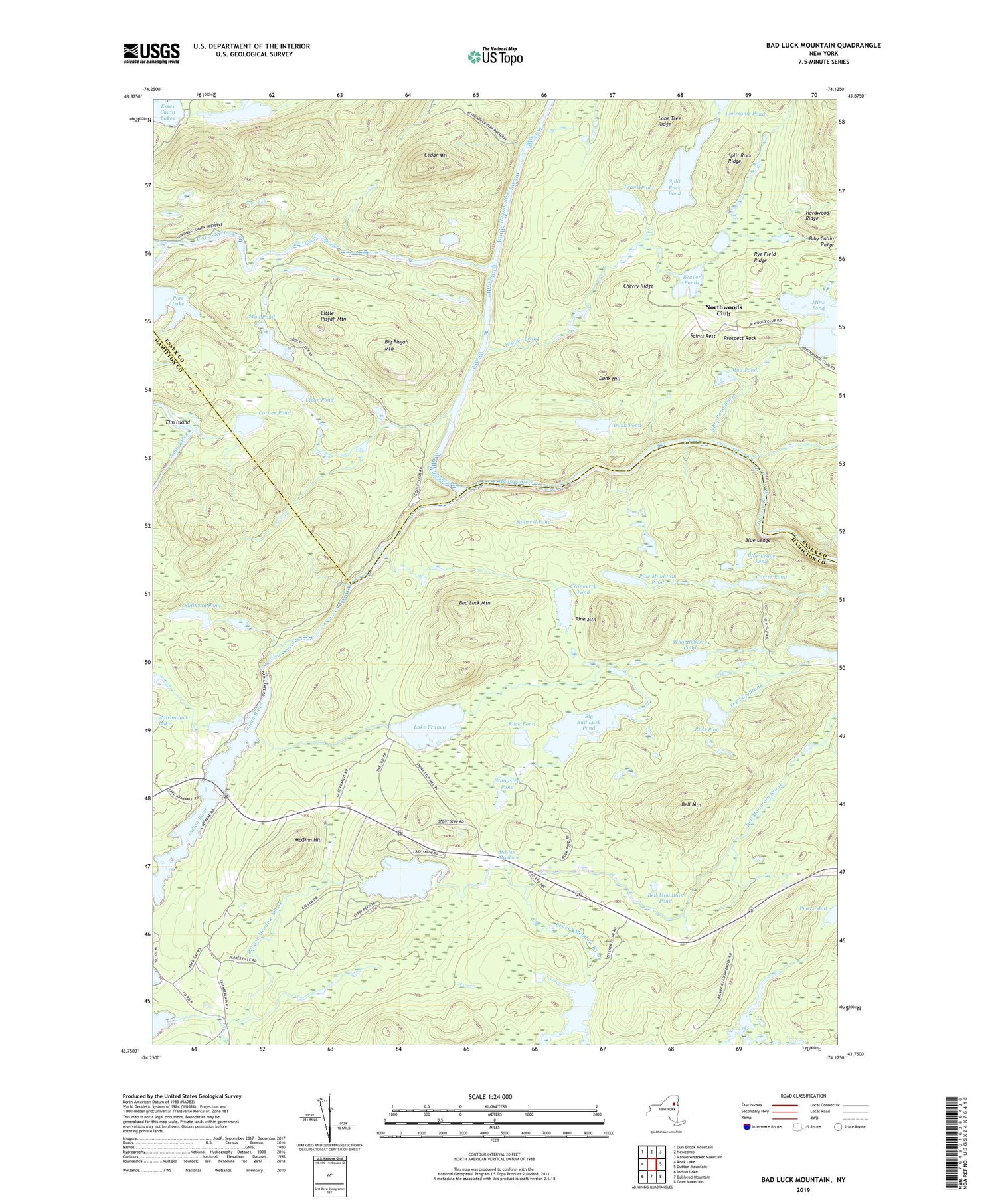 Bad Luck Mountain New York US Topo Map Image