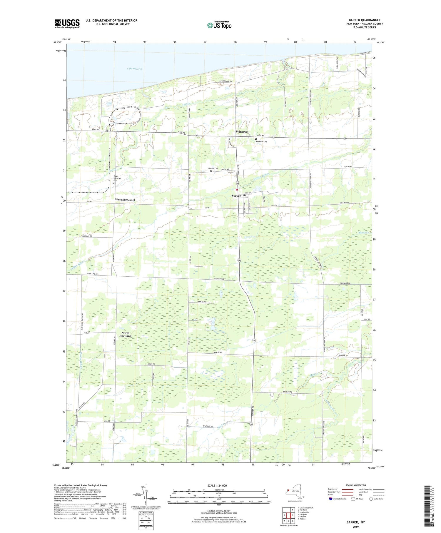Barker New York US Topo Map Image