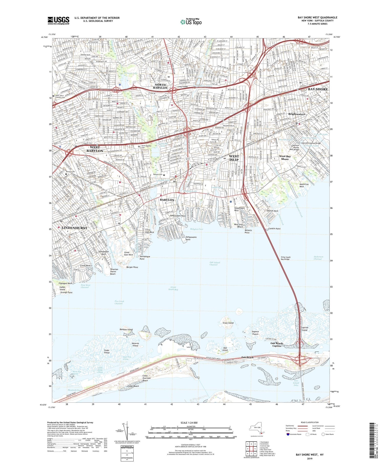 Bay Shore West New York US Topo Map Image