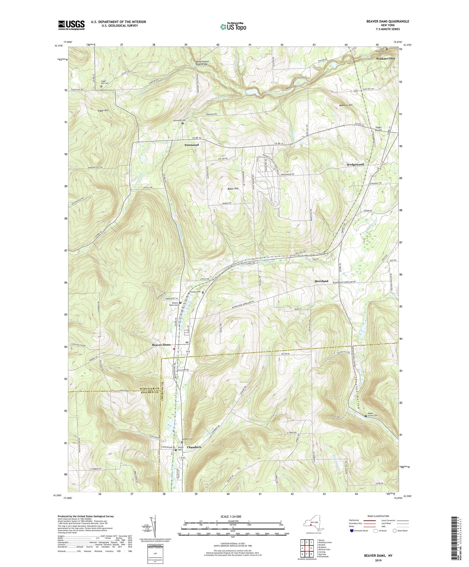Beaver Dams New York US Topo Map Image