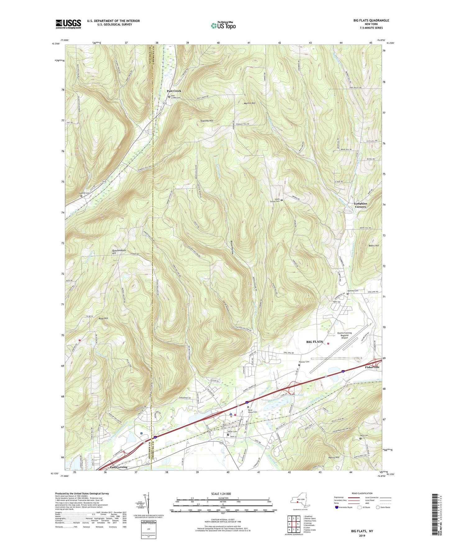 Big Flats New York US Topo Map Image