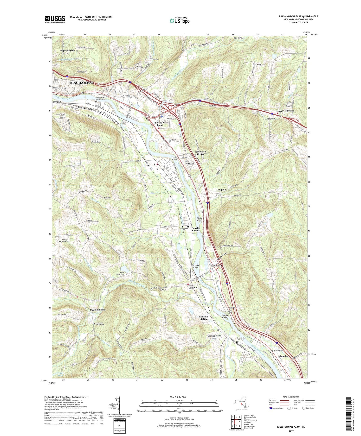 Binghamton East New York US Topo Map Image