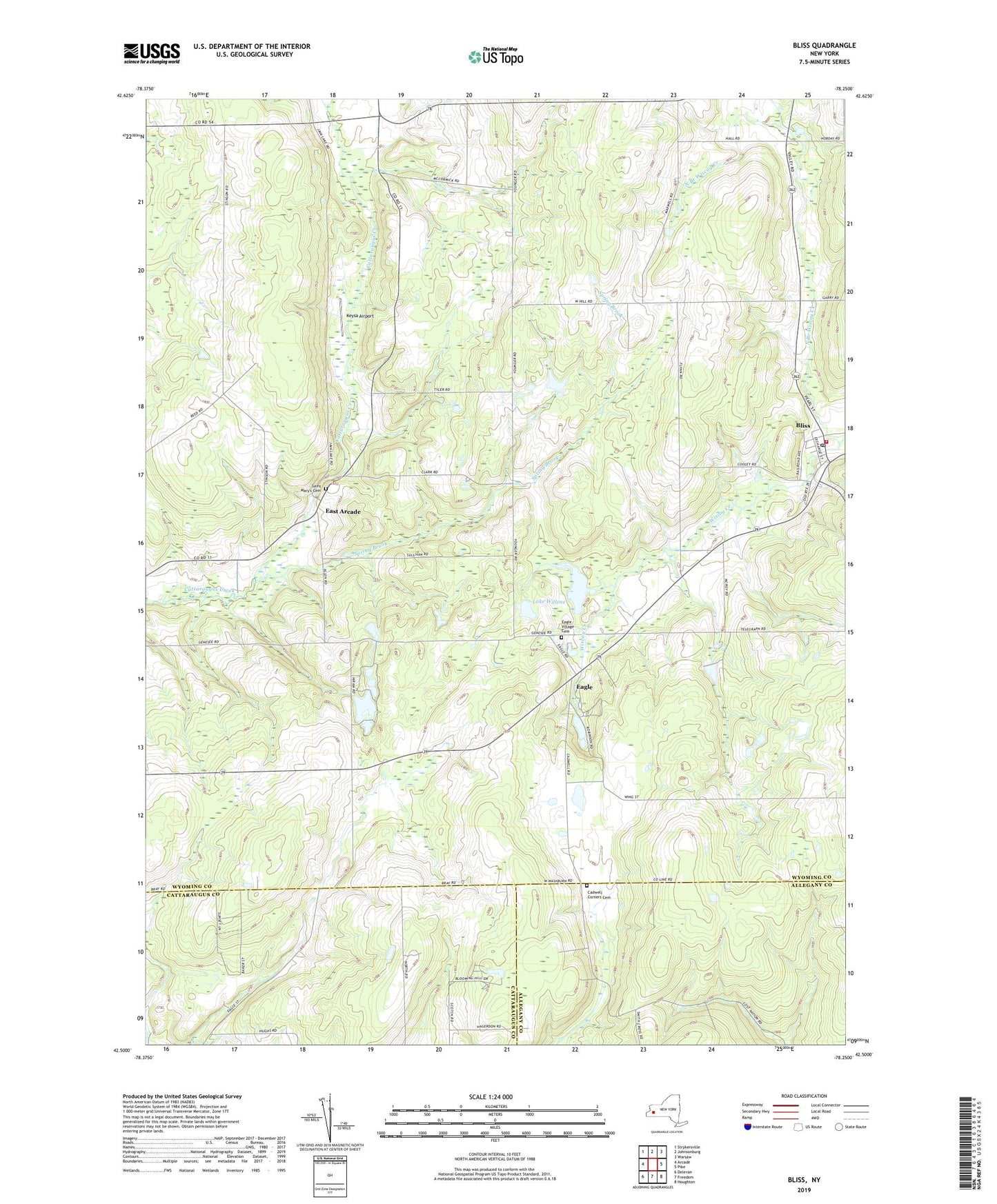 Bliss New York US Topo Map Image